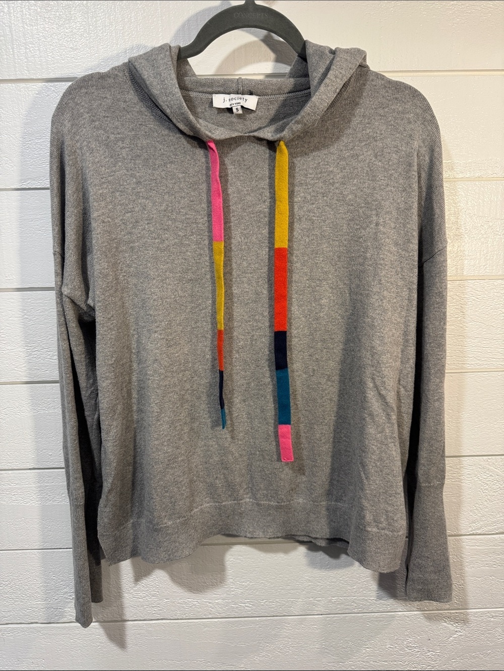 J. Society Grey Hooded Sweater with Colorblock Drawstrings- small